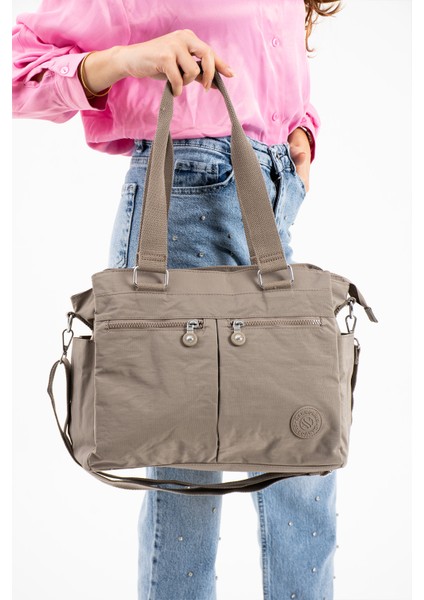 Çok Cepli Kadın Omuz Çantası Orta Boy Günlük HV3026 Vizon modelleri