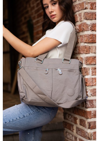 Çok Cepli Kadın Omuz Çantası Orta Boy Günlük HV3026 Vizon fırsatları