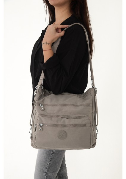 Çok Cepli Ayarlanabilir Çapraz Askılı Kadın Omuz ve Sırt Çantası Büyük Boy Günlük HV3050 Vizon fiyatları