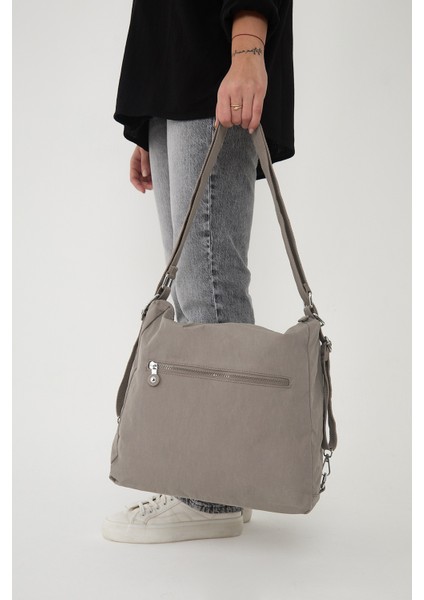 Çok Cepli Ayarlanabilir Çapraz Askılı Kadın Omuz ve Sırt Çantası Büyük Boy Günlük HV3050 Vizon indirimleri