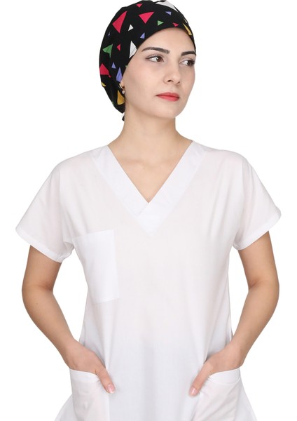 Siyah Büyük Üçgen Desenli Doktor Hemşire Aşçı Bonesi Unisex Cerrahi Bone fırsatları