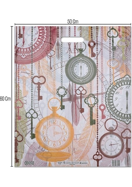 No:6 (60*70) Saat Desenli Takviyeli Elgeçme Poşet 50 Adet