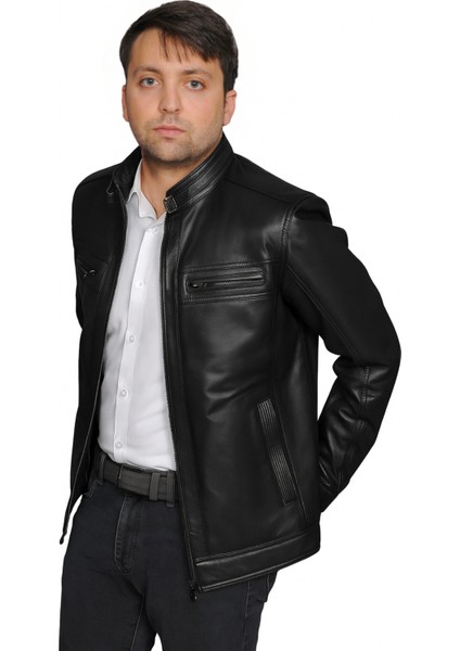 Derije Neymar Hakiki Deri Erkek Siyah Ceket-Mont