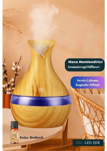 Hava Nemlendirici Aromatik Oda Kokusu 7 Renk LED Işıklı 300ML