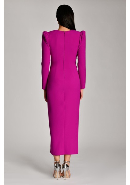 V Yaka Uzun Kollu Yırtmaçlı Uzun Elbise indirimleri