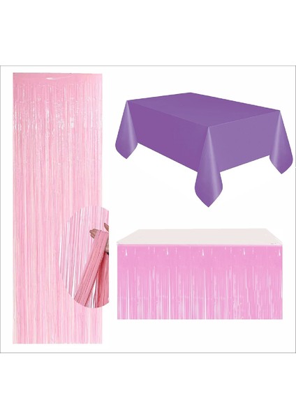 Mor Masa Örtüsü, Pembe Masa Eteği, Pembe Arka Fon