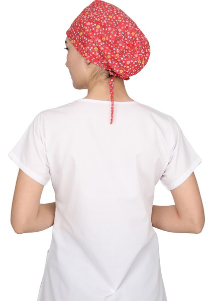 Kırmızı Mini Çiçek Desenli Doktor Hemşire Aşçı Bonesi Unisex Cerrahi Bone fiyatları