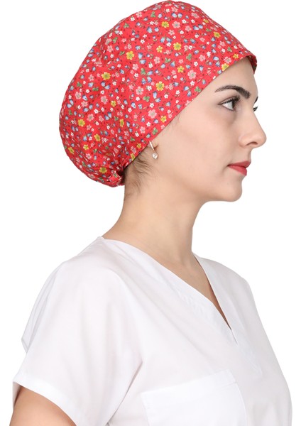 Kırmızı Mini Çiçek Desenli Doktor Hemşire Aşçı Bonesi Unisex Cerrahi Bone modelleri