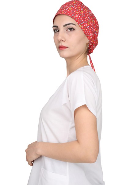 Kırmızı Mini Çiçek Desenli Doktor Hemşire Aşçı Bonesi Unisex Cerrahi Bone fırsatları