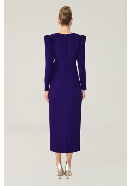 V Yaka Uzun Kollu Yırtmaçlı Uzun Elbise indirimleri