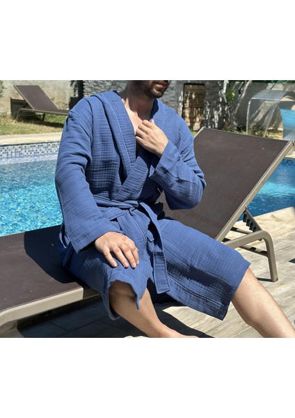 4 Katlı Müslin Kumaş Bornoz - Tercihe Bağlı Kapüşon