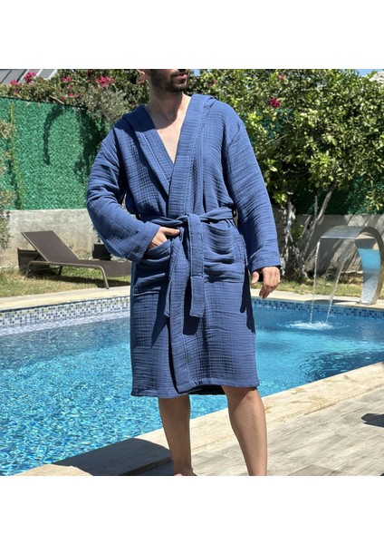 4 Katlı Müslin Kumaş Bornoz - Tercihe Bağlı Kapüşon modelleri