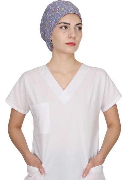 Mavi Çiçek Desenli Doktor Hemşire Aşçı Bonesi Unisex Cerrahi Bone fiyatları