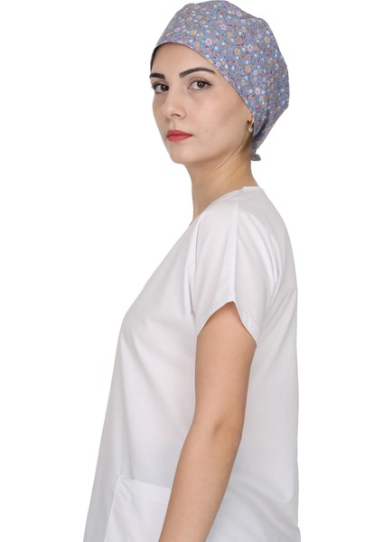 Mavi Çiçek Desenli Doktor Hemşire Aşçı Bonesi Unisex Cerrahi Bone fırsatları