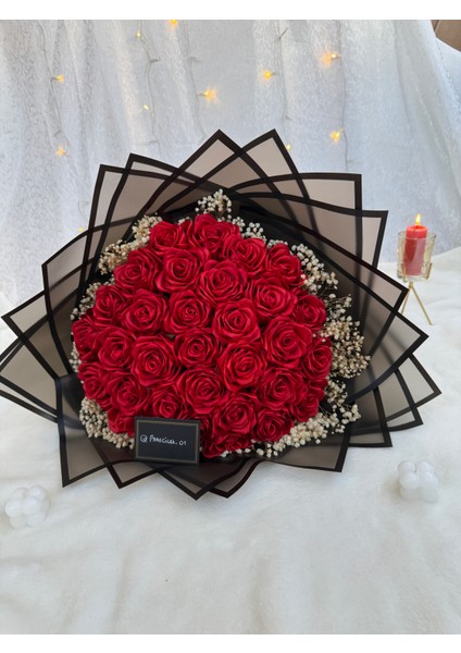 Gerçek Görünümlü Yapay Kız Isteme Çiçegi Yapay Buket 30’lu Cipsolu Solmayan Gül Buketi modelleri