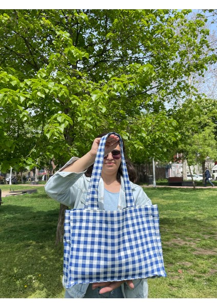 Pötikare Desenli Saks Mavisi Bez Çantası