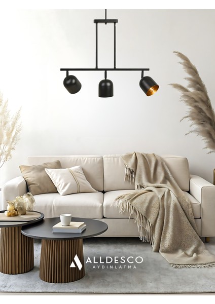 Noir 3’lü Modern Avize – Siyah Gövde, Içi Gold Başlık, Salon ve Mutfak Uyumlu Tavan Lambası modelleri