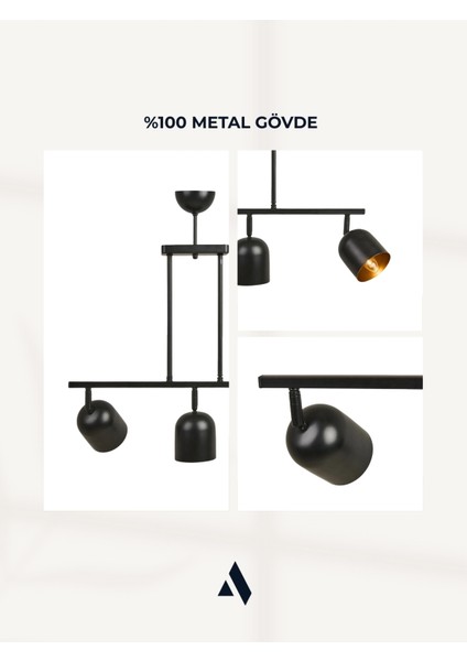 Noir 3’lü Modern Avize – Siyah Gövde, Içi Gold Başlık, Salon ve Mutfak Uyumlu Tavan Lambası indirimleri