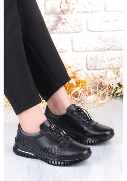 9407 Comfort Yumuşak Esnek Kauçuk Kaymaz Taban Hakiki Deri Kadın Ayakkabı