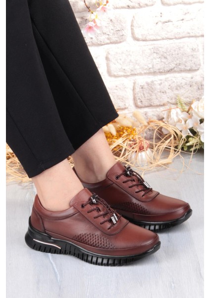 9407 Comfort Yumuşak Esnek Kauçuk Kaymaz Taban Hakiki Deri Kadın Ayakkabı