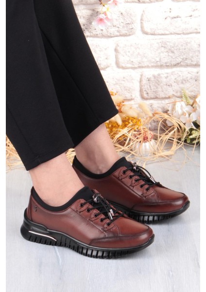 9513 Comfort Yumuşak Esnek Kauçuk Kaymaz Taban Hakiki Deri Kadın Ayakkabı