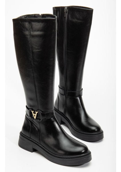 Kadın Siyah Cilt Toka Detaylı Çizme