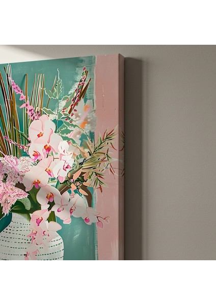 Modern Tarzı Pembe Orkideler ve Yeşil Fonlu Soyut Çiçek Resim Tablosu indirimleri