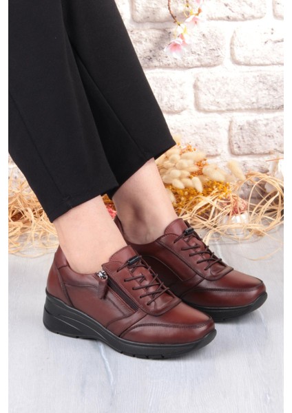 9402 Comfort Yumuşak Esnek Kauçuk Kaymaz Taban Hakiki Deri Kadın Ayakkabı