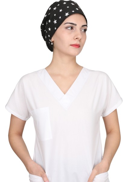 Siyah Yıldız Desenli Doktor Hemşire Aşçı Bonesi Unisex modelleri