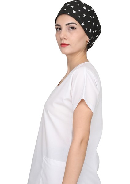 Siyah Yıldız Desenli Doktor Hemşire Aşçı Bonesi Unisex fırsatları