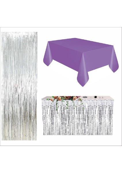 Mor Masa Örtüsü, Gümüş Masa Eteği, Gümüş Arka Fon