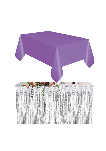 Mor Masa Örtüsü, Gümüş Masa Eteği, Gümüş Arka Fon fiyatları