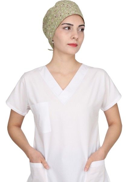 Yeşil Mini Çiçek Desenli Doktor Hemşire Aşçı Bonesi Unisex Cerrahi Bone modelleri