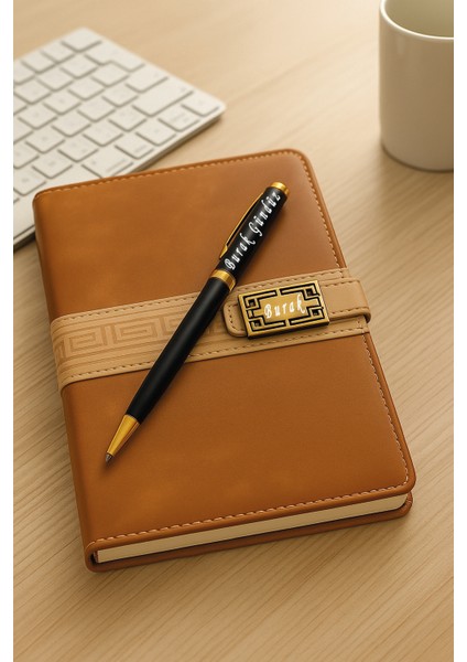 Kişiye Özel Isimli Kalem ve Çizgili Ajanda Defter Seti ,100 Yaprak, Şık Kutulu