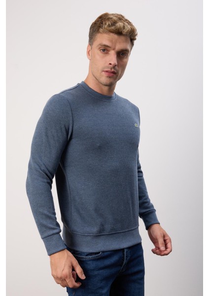 Bisiklet Yaka Dar Kalıp Indigo Triko