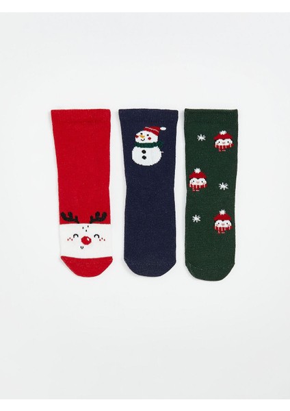 Yılbaşı Temalı Erkek Bebek Soket Çorap 3'lü (W5)