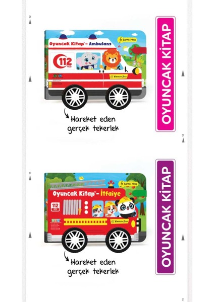 2'li Oyuncak Kitap Seti - Ambulans (Gerçek Tekerlekli) - Itfaiye (Gerçek Tekerlekli)