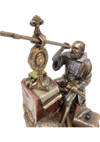 Galileo Galilei Biblo - Bronz Kaplama Dekoratif Heykelcik - 21 cm