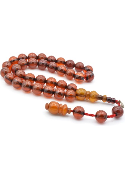 Dabbas Usta Imzalı Küre Kesim Hareli Turuncu Sıkma Kehribar Tesbih 002