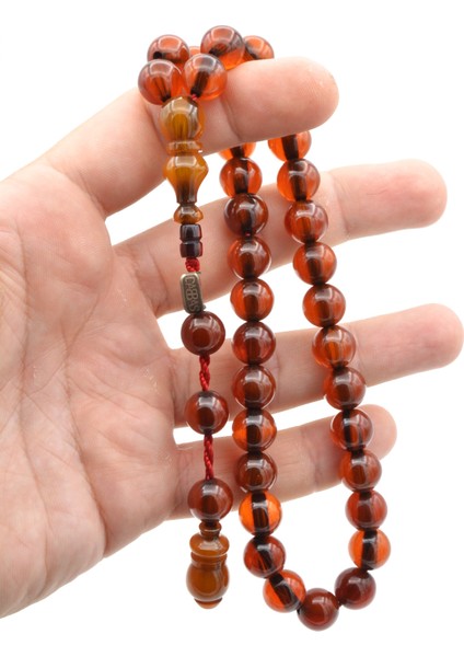 Dabbas Usta Imzalı Küre Kesim Hareli Turuncu Sıkma Kehribar Tesbih 002 fırsatları