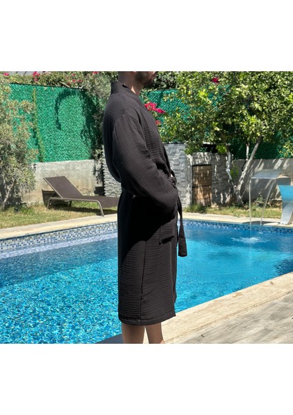 4 Katlı Müslin Kapüşonsuz Kimono / Bornoz / Sabahlık indirimleri