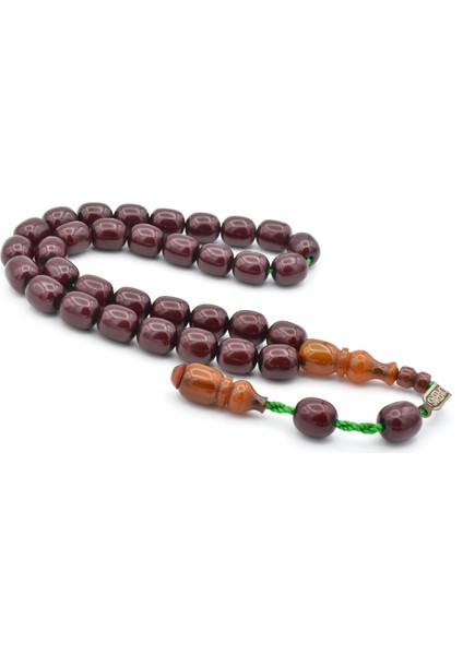 Dabbas Imzalı Beyzi Kesim Bordo Sıkma Kehribar Tesbih 001