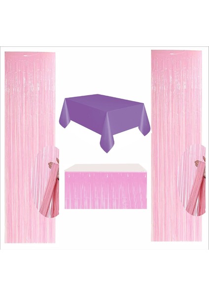 Mor Masa Örtüsü, Pembe Masa Eteği, 2 Pembe Arka Fon