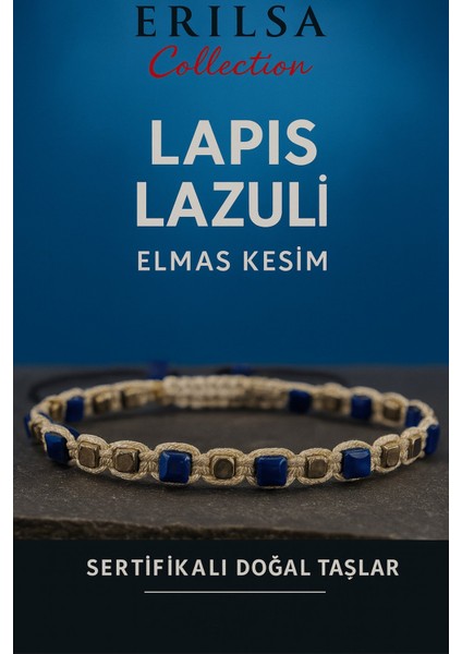 Sertifikalı Küp Kesim Terahertz - Lapis Lazuli Doğal Taş Bileklik - Ince Model