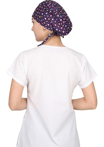 Mor Renkli Üçgen Desenli Doktor Hemşire Aşçı Bonesi Unisex fiyatları