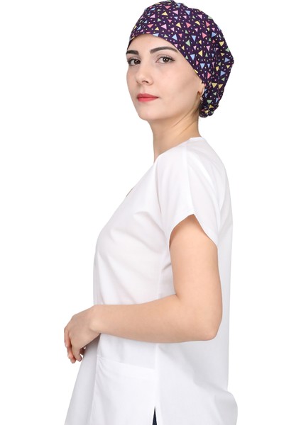 Mor Renkli Üçgen Desenli Doktor Hemşire Aşçı Bonesi Unisex fırsatları