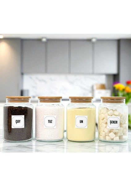 4'lü Ahşap Vakum Kapaklı Cam Çay Un Tuz Şeker Saklama Kavanozu Seti 800 ml fiyatları