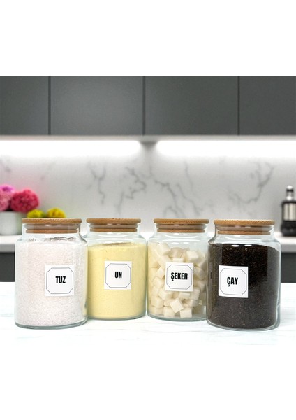 4'lü Ahşap Vakum Kapaklı Cam Çay Un Tuz Şeker Saklama Kavanozu Seti 800 ml fırsatları