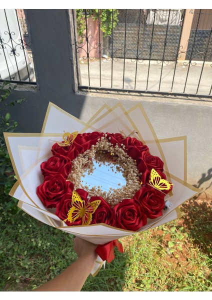 Aynalı Ledli Kelebekli Yapay Gül Buketi Gercek Gorunumlu Yapay Çicek fiyatları