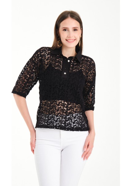 Polo Yaka Dantel Bluz